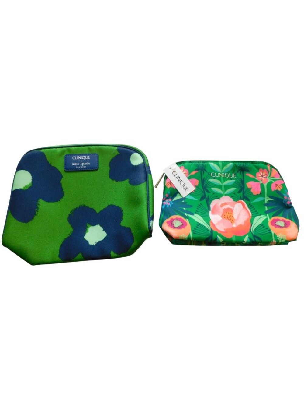 2 Clinique Cosmetic Bags Green Floral Patterned Travel Size X Kate Spade Collab